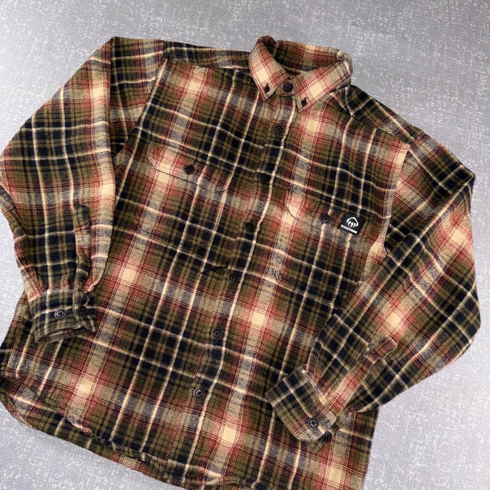 Wolverine Mens Heavy Flannel Shirt Plaid Olive Green Rust Red Button Down Size M